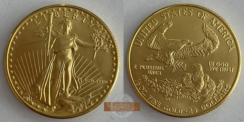 USA  25 Dollars MM-Frankfurt  Feingold: 15,5g Adler 1986 