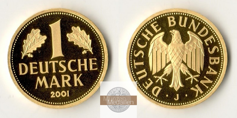 BRD  1 Mark  2001 J MM-Frankfurt Feingold: 12g Goldene Abschiedsprägung der Deutschen Bundesbank 