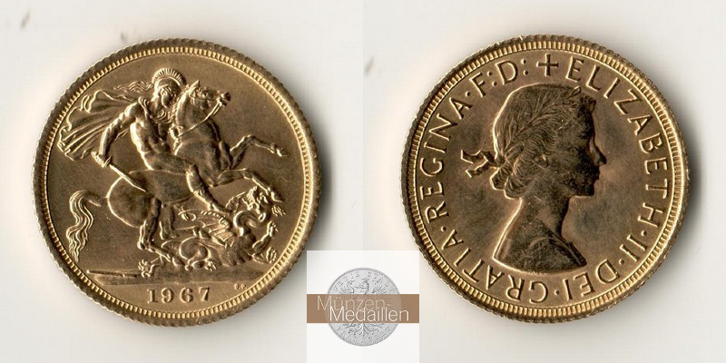 Grossbritannien  Sovereign MM-Frankfurt Feingold: 7,32g Elisabeth II. 1967 