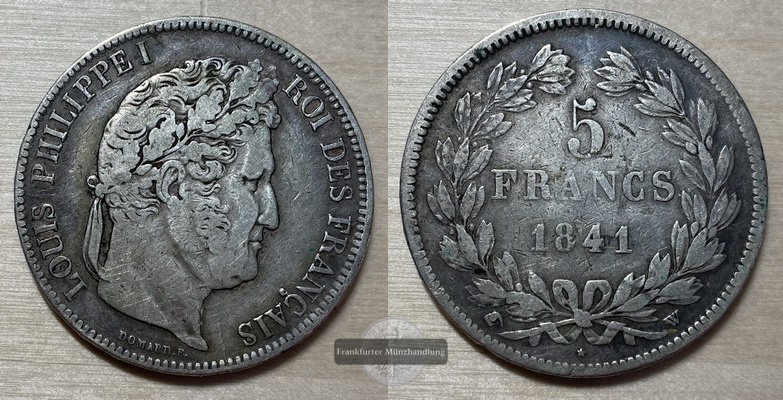  Frankreich,  5 Francs  1841 A Louis Philippe I  FM-Frankfurt Feinsilber: 22,37g   
