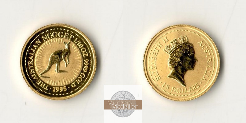 Australien  15 Dollar  1995 MM-Frankfurt Feingold: 3,11g Kangaroo/Nugget  