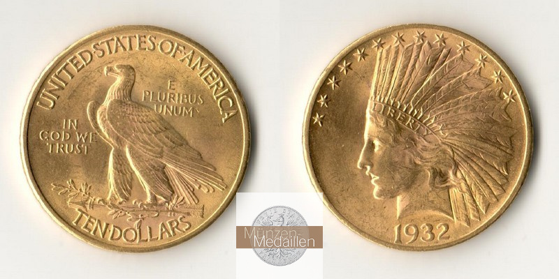 USA  10 Dollar MM-Frankfurt Feingold: 15,05g Eagle 1932 