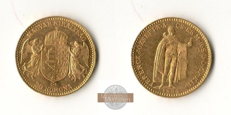 Ungarn MM-Frankfurt  Feingold: 6,10g 20 Kronen 1899 