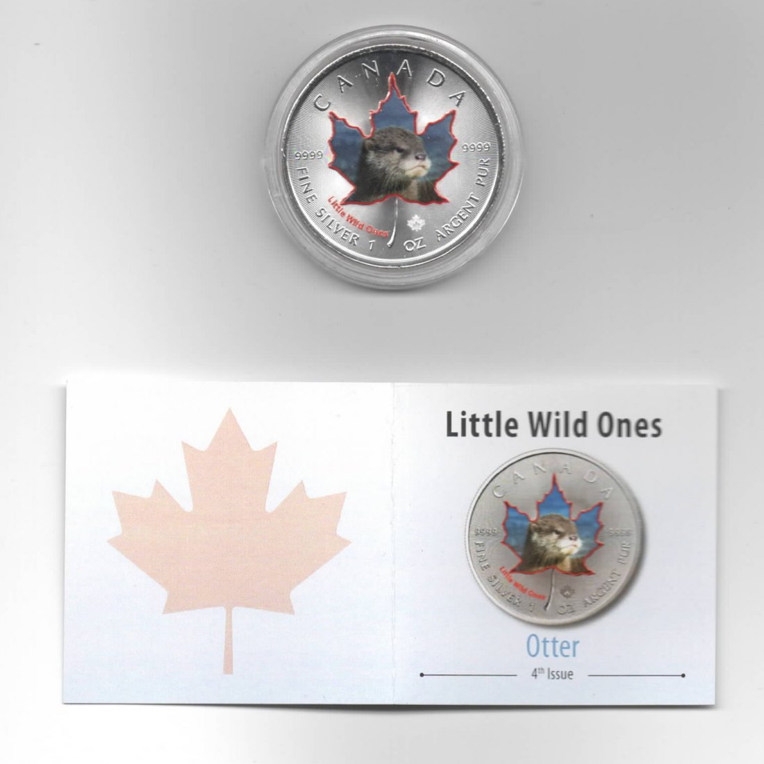  Canada, Maple Leaf, Little Wild Ones, 5 $, Otter, Farbe, 2500 St., Zertifikat, 1 unze, oz Silber   