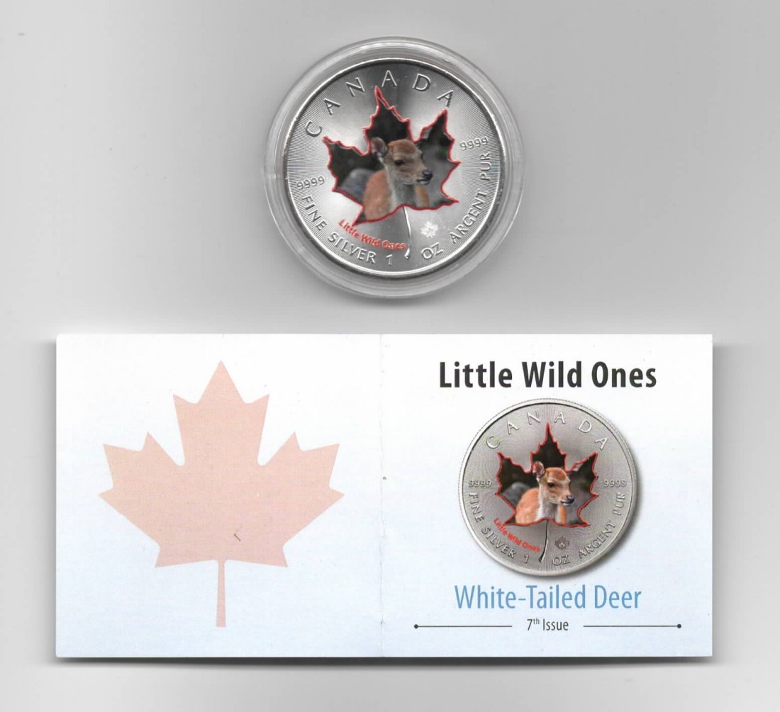  Canada, Maple Leaf, Little Wild Ones, 5$, White-Tailed Deer, Farbe, 2500 St. Zertifikat, 1 oz Silber   