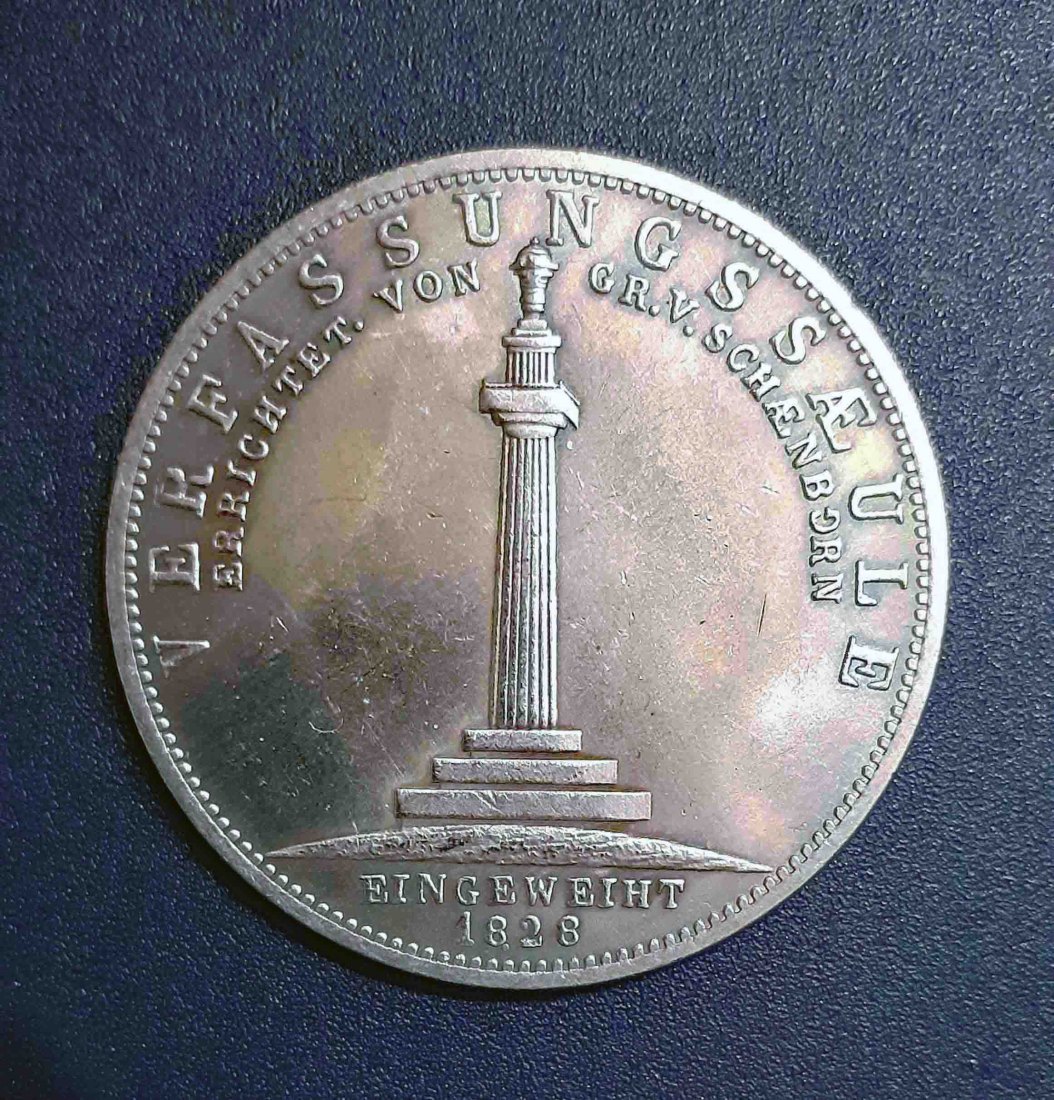  022. Nachprägung Geschichtstaler 1828 Bayern Ludwig I. Maximilian Verfassungssäule   