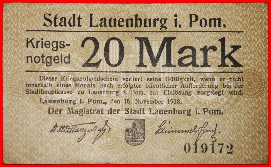  *POMERANIA:GERMANY LAUENBURG POLAND LEBORK★20 MARKS 1918 CRISP★TO BE PUBLISHED★LOW START★NO RESERVE!   