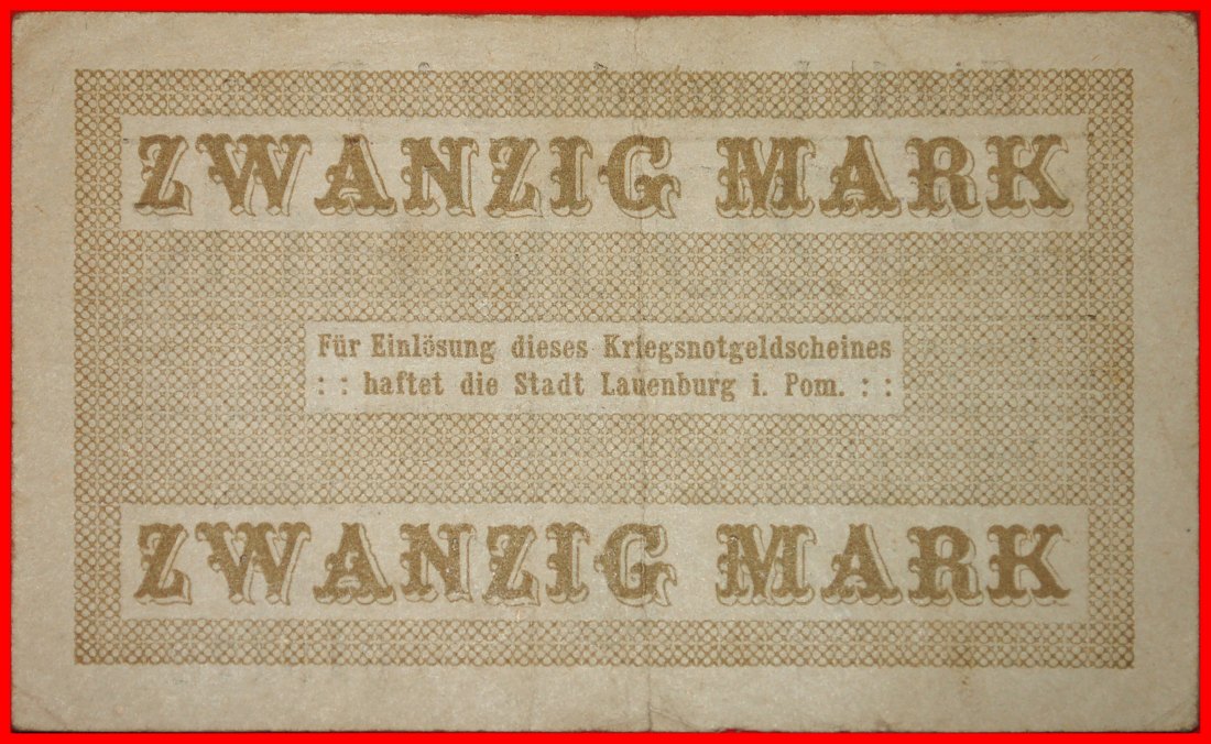  *POMERANIA:GERMANY LAUENBURG POLAND LEBORK★20 MARKS 1918 CRISP★TO BE PUBLISHED★LOW START★NO RESERVE!   