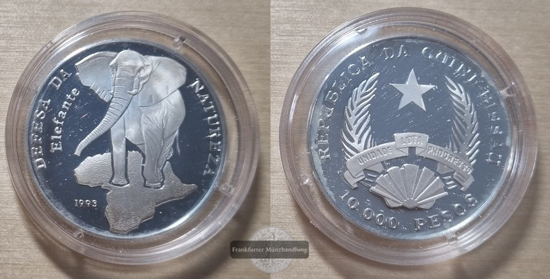  Guinea-Bissau  10.000 Pesos 1993  FM-Frankfurt  Feingewicht: 15g   