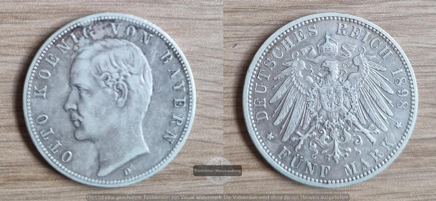  Bayern, Kaiserreich  5 Mark  1898 D    Otto  1891-1913   FM-Frankfurt   Feinsilber: 24,99g   
