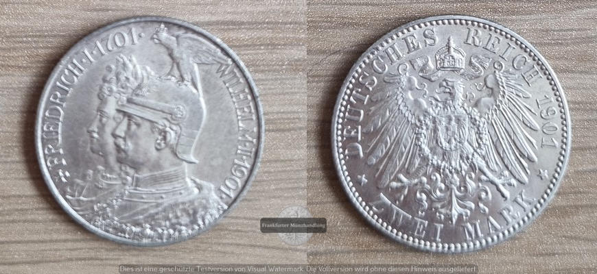  Deutsches Kaiserreich  2 Mark  1901   200 Jahre Peußen FM-Frankfurt Feinsilber: 10g   