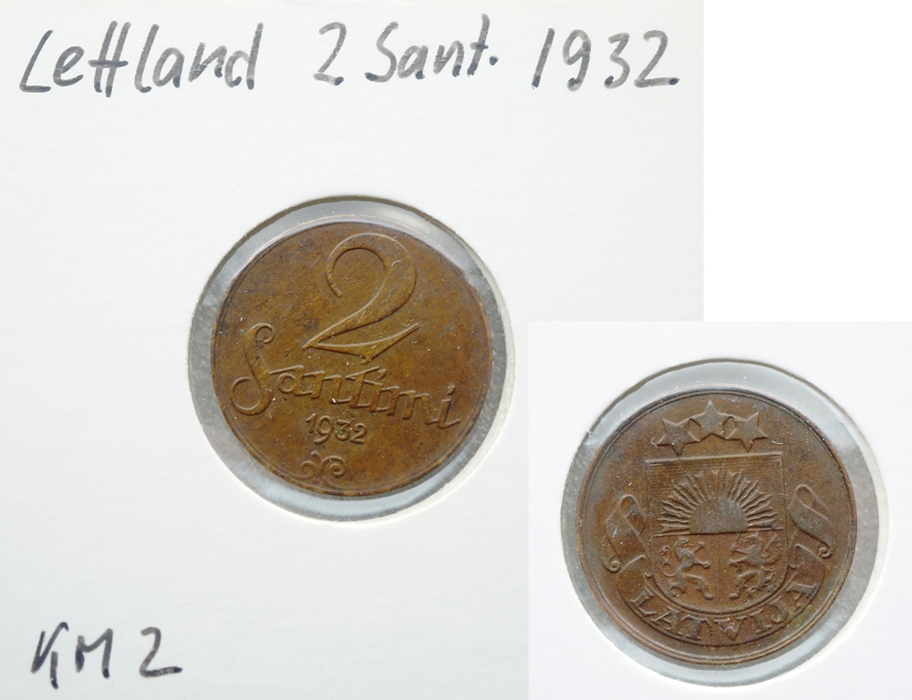  Lettland 2 Santimi 1932   