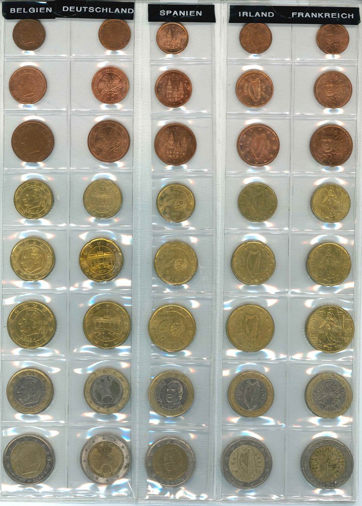  Kursmünzenset aus diversen Jahrgängen der Länder  Belgien, Deutschland, Spanien, Irland & Frankreich   