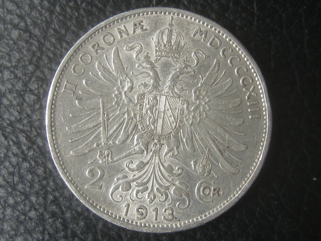  2 Corona 1913 ;Franz-Joseph I.; Silber 835-er; 10 Gramm; Randschaden   