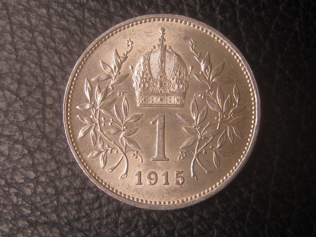  1 Corona 1915 ;Franz-Joseph I.; Silber 835-er; 5 Gramm; vorzüglich   