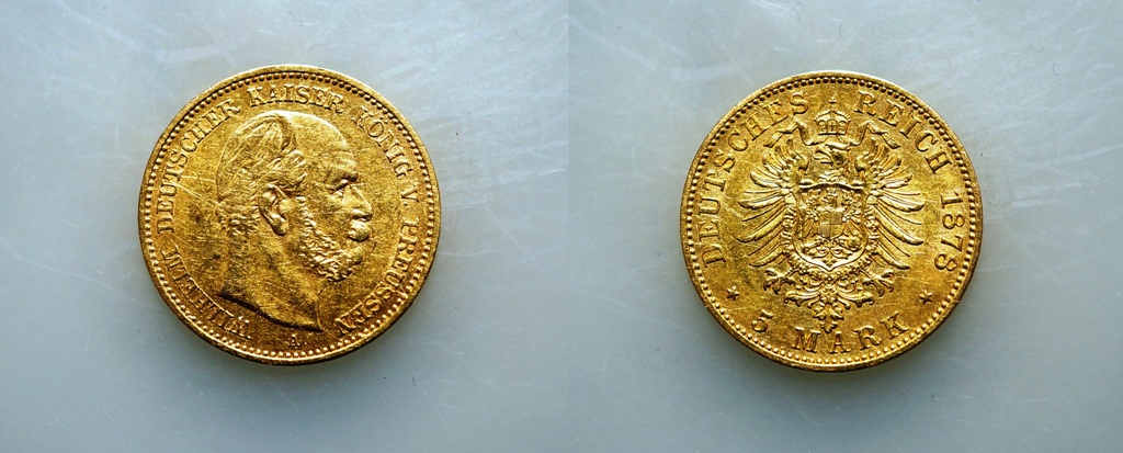  Preussen, 5 Mark 1878 A , Gold   