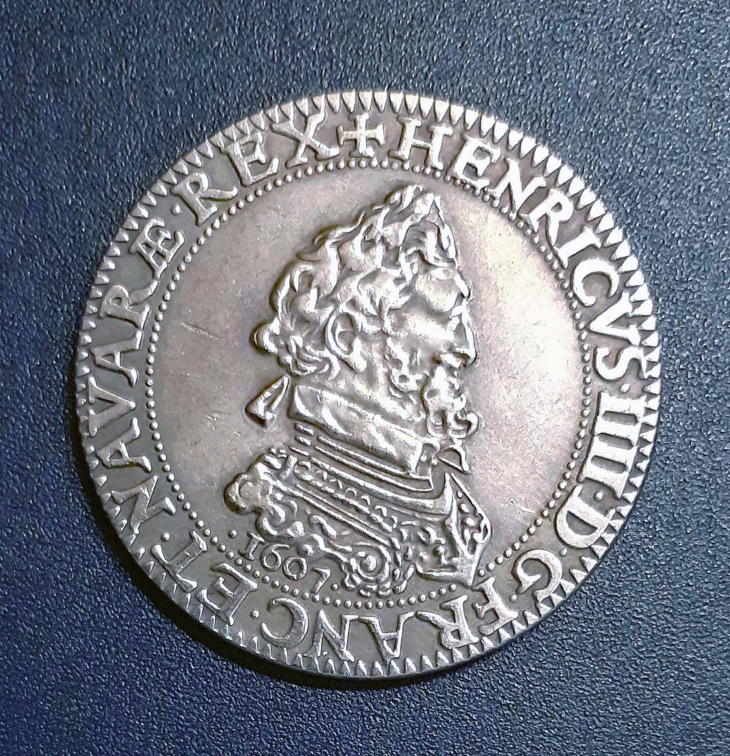  048. Nachprägung Piefort du Franc 1607 Frankreich Heinrich IV.   