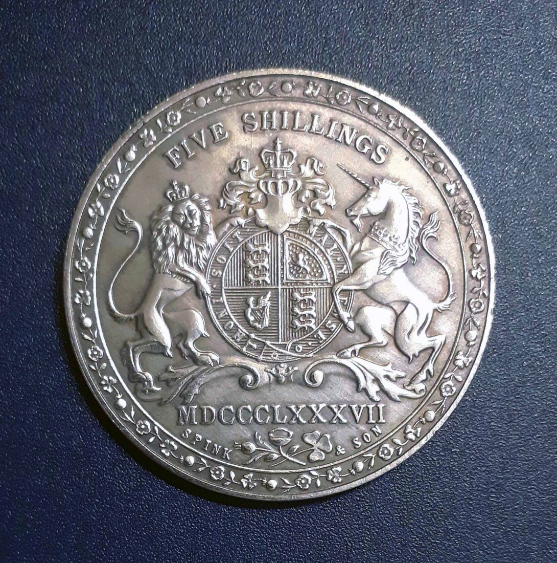  123. Nachprägung 5 Schillinge 1887 Großbritannien, Viktoria   