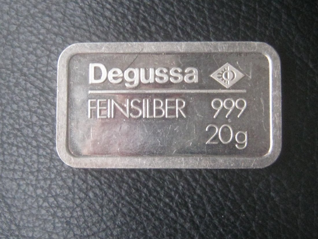  Historischer 20 Gramm Silberbarren von DEGUSSA ohne Rückseitenmotiv   