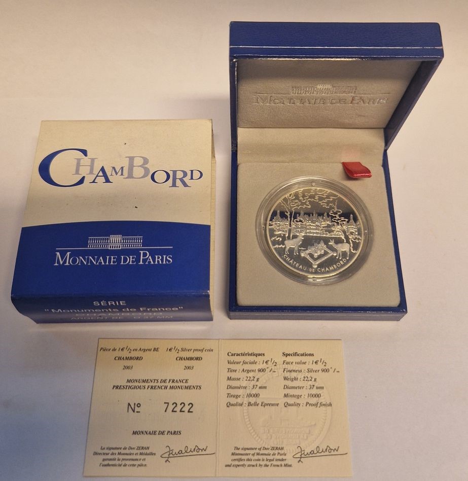  Frankreich 1 1/2  Euro Chãteau de Chambord 2003 Silber Goldankauf Koblenz Maurer AC 741   