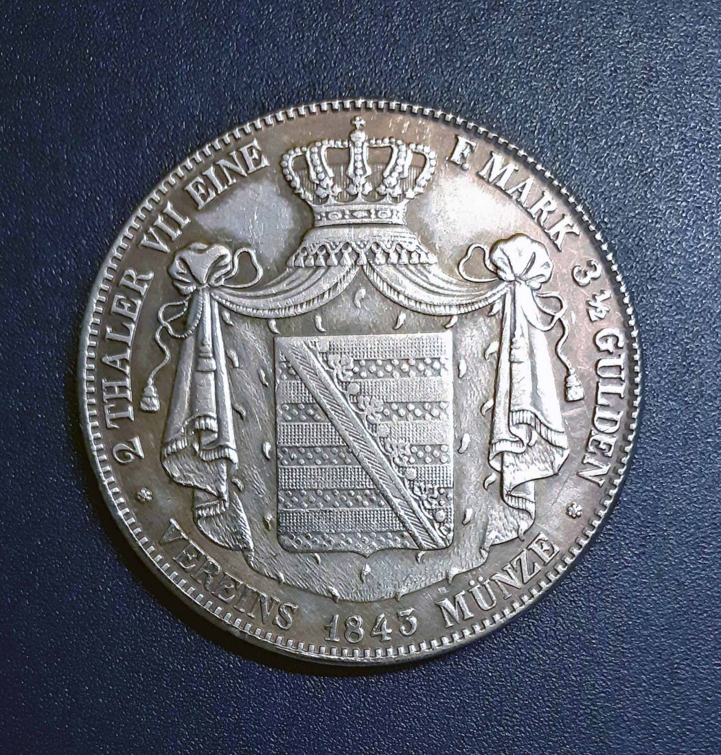  194. Nachprägung 2 Taler 3 1/2 Gulden 1843 Sachsen Altenburg Joseph mit Randprägung   
