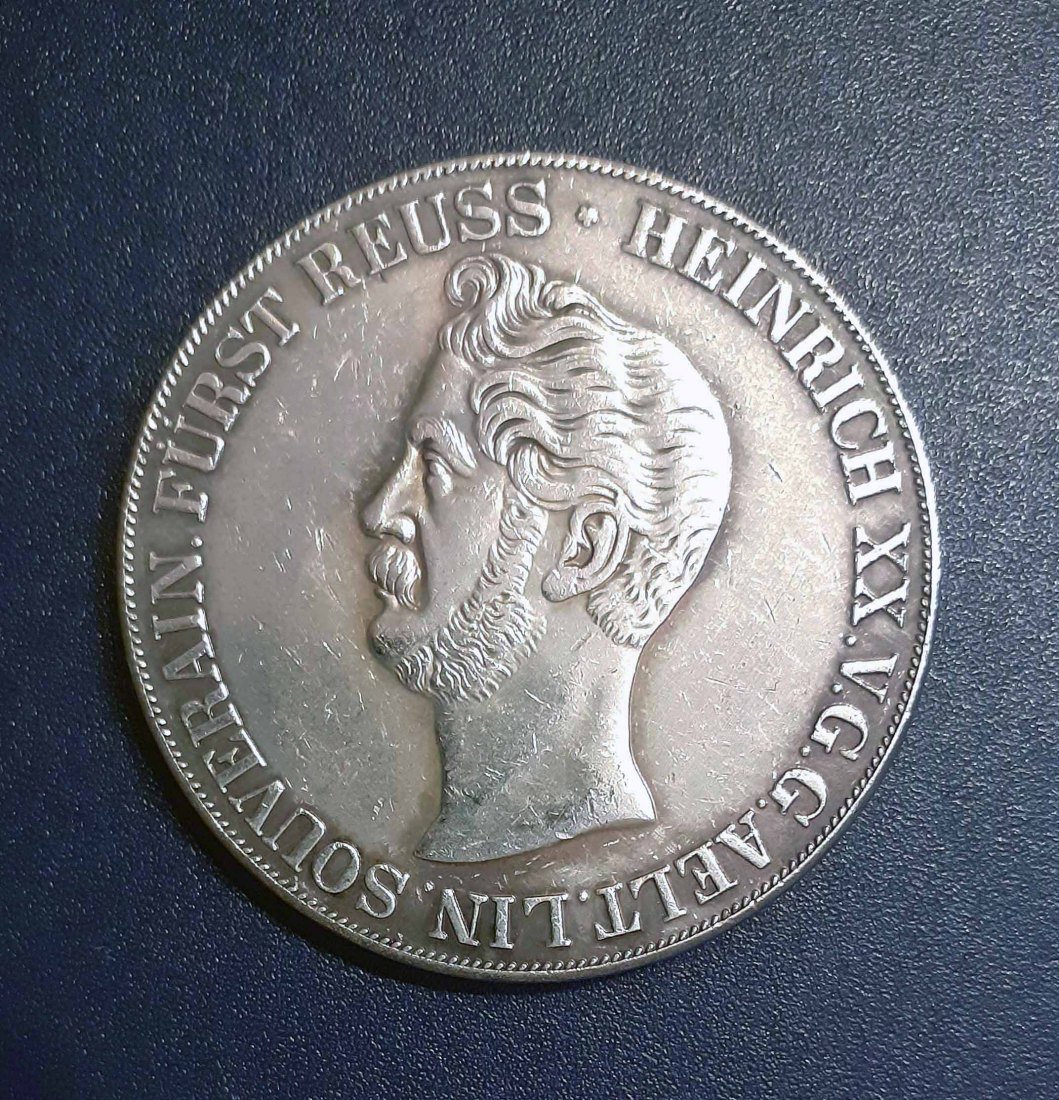  216. Nachprägung 2 Taler 3 1/2 Gulden 1848 Reuss ältere Linie Heinrich XX. mit Randprägung   