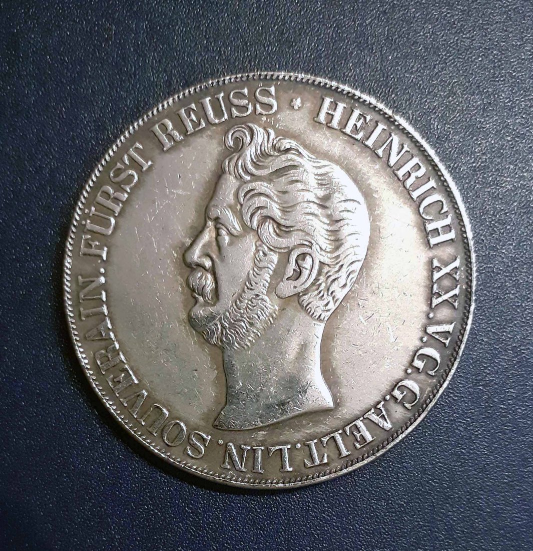  217. Nachprägung 2 Taler 3 1/2 Gulden 1851 Reuss ältere Linie Heinrich XX. mit Randschrift   