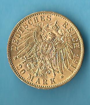  20 Mark Friedrich von Baden 1911 vz Gold Münzenankauf Koblenz Frank Maurer AC880   