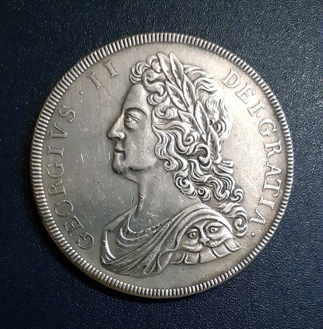  265. Nachprägung Crown Krone 1734 England Georg II. mit Randprägung   