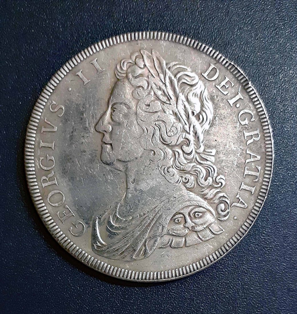  266. Nachprägung Crown Krone 1735 England Georg II. mit Randprägung   