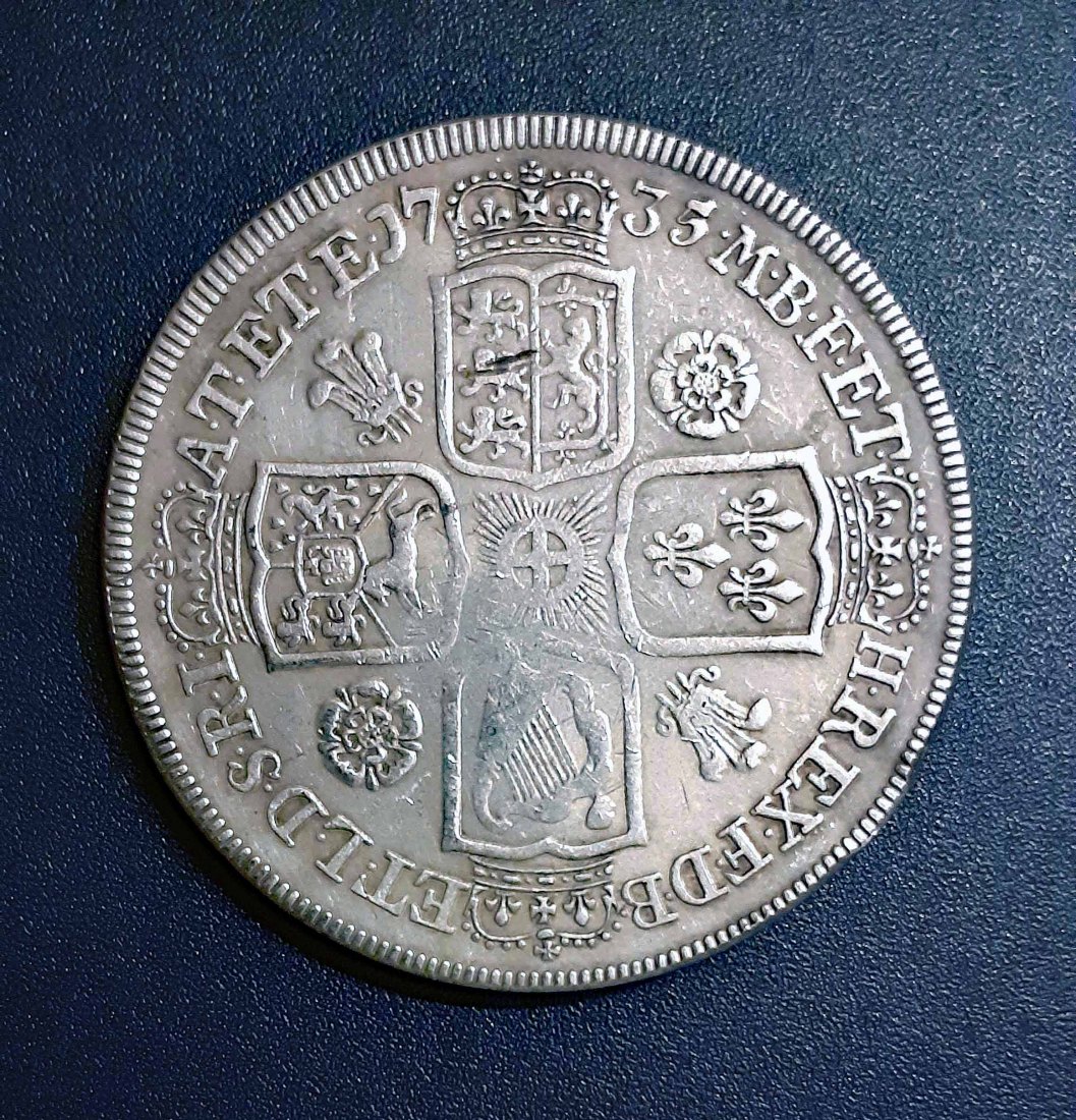  266. Nachprägung Crown Krone 1735 England Georg II. mit Randprägung   