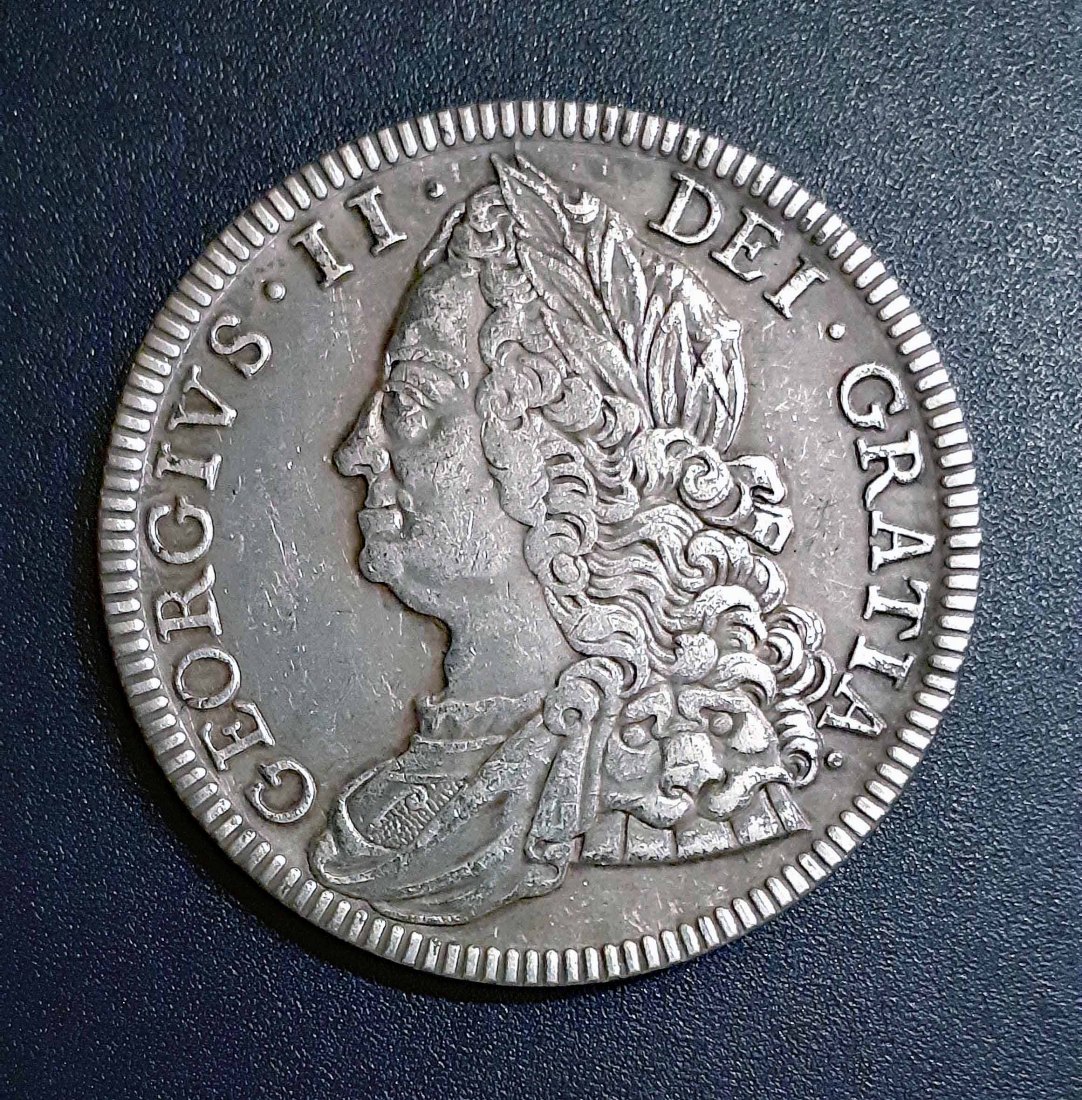  267. Nachprägung Crown Krone 1743 England Georg II. mit Randprägung   