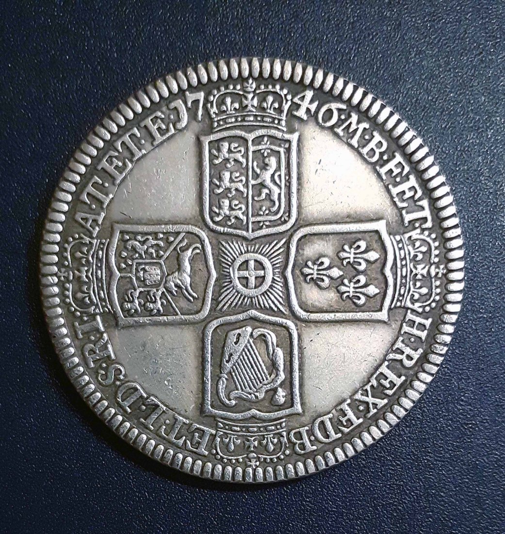  268. Nachprägung Crown Krone 1746 England Georg II. mit Randprägung   