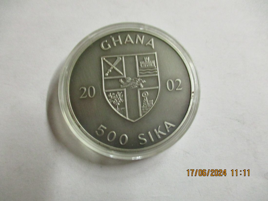  Ghana 500 Sika 2002 Olympiade Athen 2004 Antik finish Matt 999er Silber   