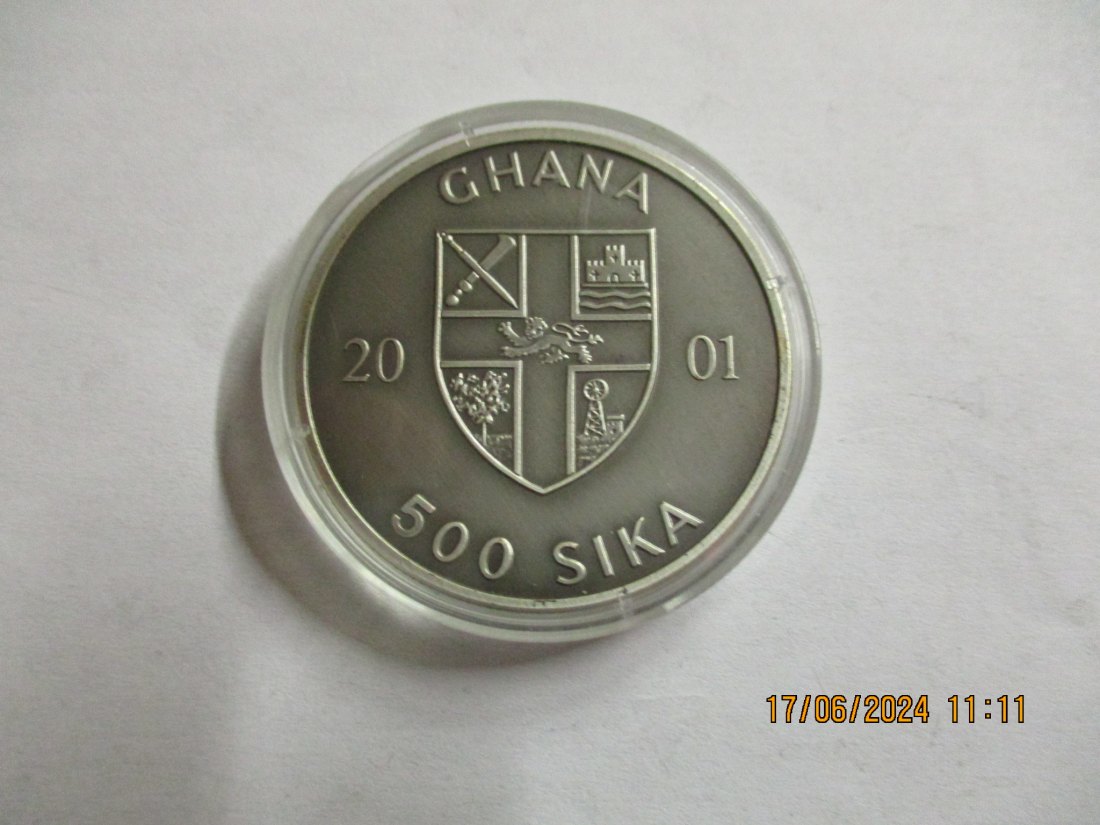  Ghana 500 Sika 2001 Olympiade Athen 2004 Antik finish Matt 999er Silber   