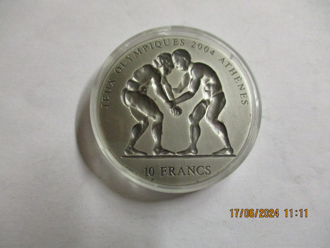  Kongo 10 Francs 2003 Olympiade Athen 2004 Antik finish Matt 999er Silber   
