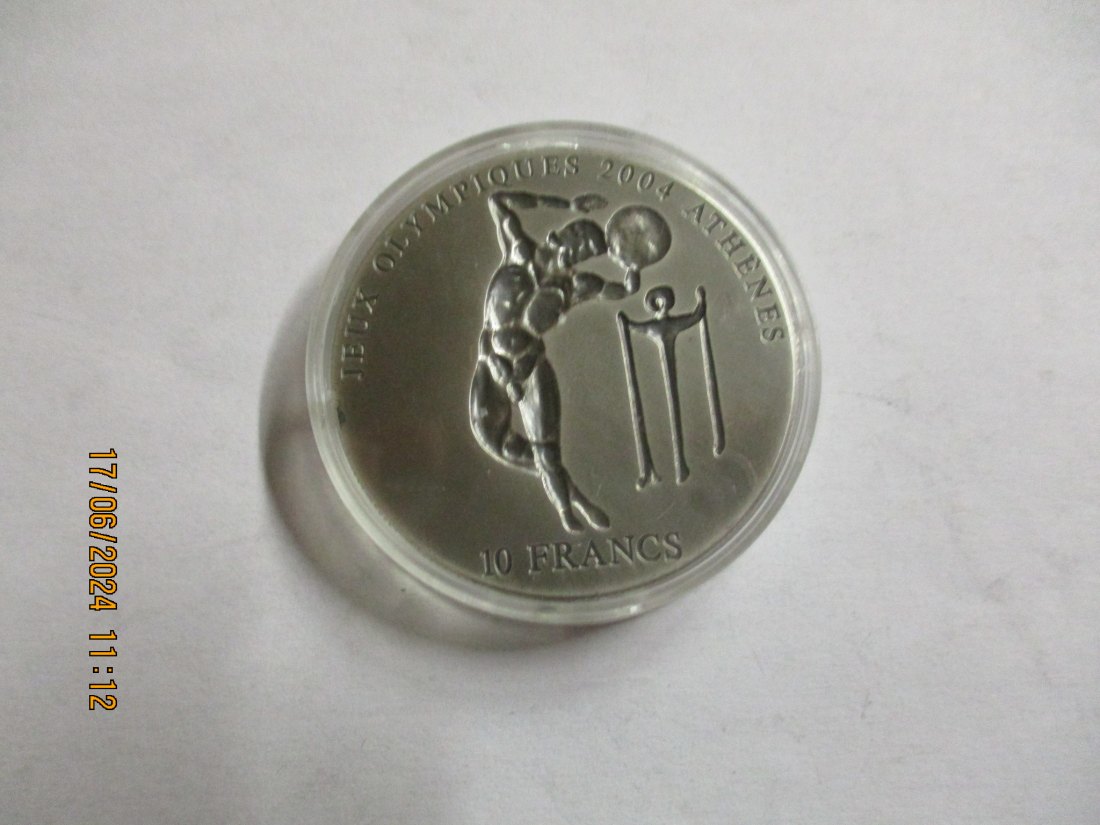  Kongo 10 Francs 2002 Olympiade Athen 2004 Antik finish Matt 999er Silber   