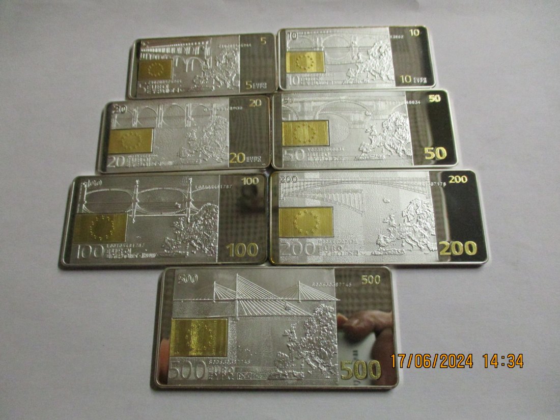  Silberbarren in Banknoten Form 7 Silberbarren Banknotenform Euro / XC9   