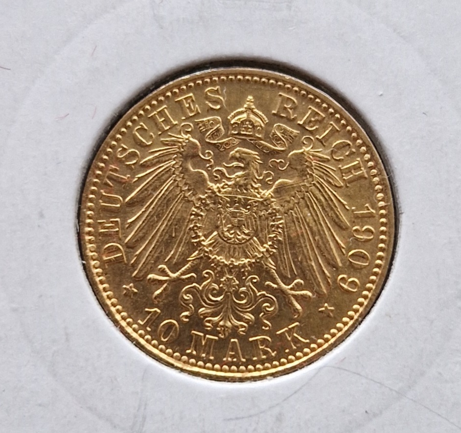  Kaiserreich 10 Mark Sachsen 1909 St.-Gold   