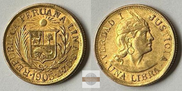 Peru. MM-Frankfurt Feingold: 7,32g 1 Libra 1905 