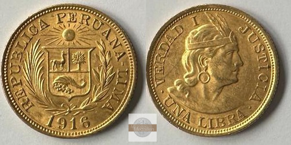Peru. MM-Frankfurt Feingold: 7,32g 1 Libra 1916 