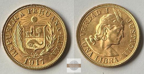 Peru. MM-Frankfurt Feingold: 7,32g 1 Libra 1917 