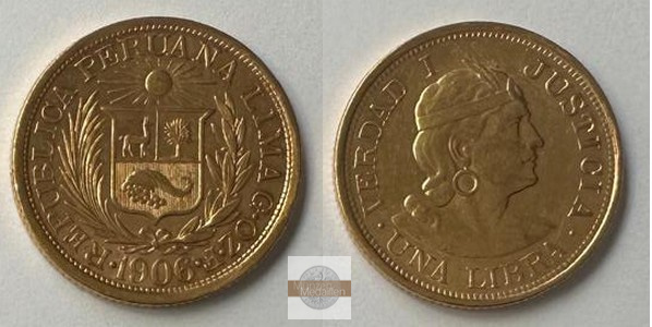 Peru. MM-Frankfurt Feingold: 7,32g 1 Libra 1906 