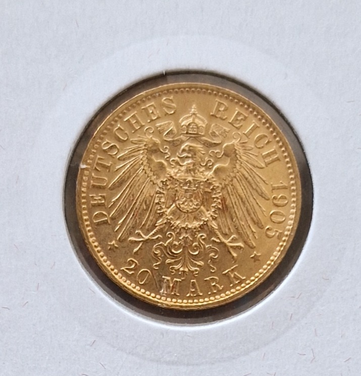  Kaiserreich 20 Mark Sachsen 1905 f.st.   