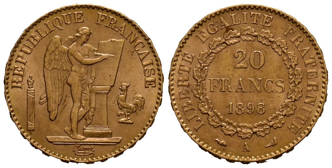 PEUS 1864 Frankreich 5,81 g Feingold. Dritte Republik (1871-1940) 20 Francs GOLD 1898 A Sehr schön