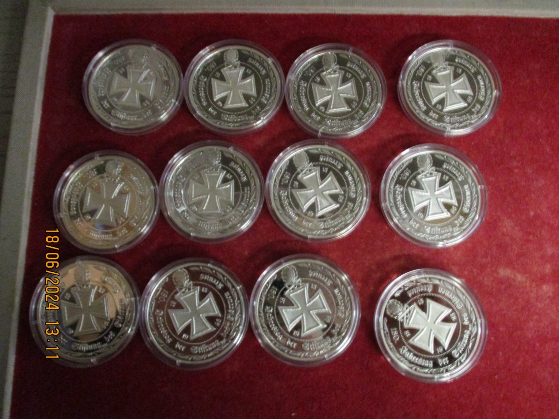  12 Silber - Medaillen 999er Silber 180 Jahre Eisernes Kreuz /ML5   