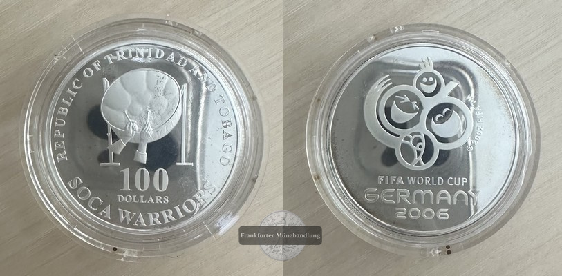  Trinidad und Tobago 100 Dollar Medaille FIFA 2006, Feingewicht: 26,16g   