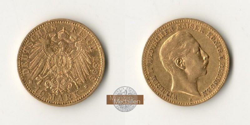 Deutsches Kaiserreich, Preussen. MM-Frankfurt Feingewicht: 3,58g Gold Wilhelm II. 1888-1918. 10 Mark 1898 A 