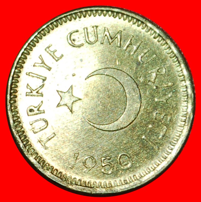  *CRESCENT AND STAR ERROR (1949-1957):TURKEY★5 KURUS 1950 RARE UNC MINT LUSTRE★LOW START★ NO RESERVE!   