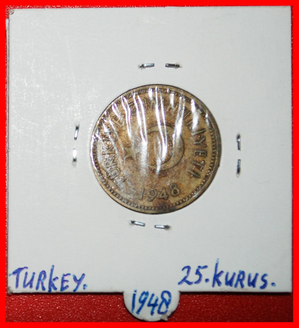  * CRESCENT AND STAR ERROR (1948-1956): TURKEY ★ 25 KURUS 1948! IN HOLDER!★LOW START★ NO RESERVE!   